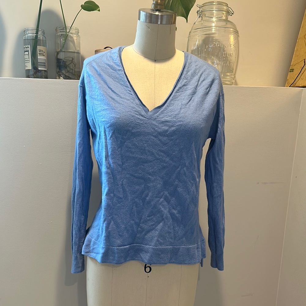 Blue V-Neck cashmere Women's Top